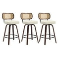thumbnail image 6 of Hassch Mid-Century Modern Swivel Barstools Set of 3, Upholstered PU Leather Seat with Cane Back, Wooden Legs & Metal Foot Ring, 25.6" Seat Height (Beige), 6 of 9