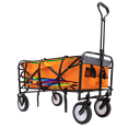thumbnail image 5 of Foldable Wagon Cart with Strapping System, Utility Wagon Grocery Cart with Adjustable Handle for Camping Shopping Sports Gardeing, All-Terrain Wheels, 225lbs Capacity, Orange, 5 of 9