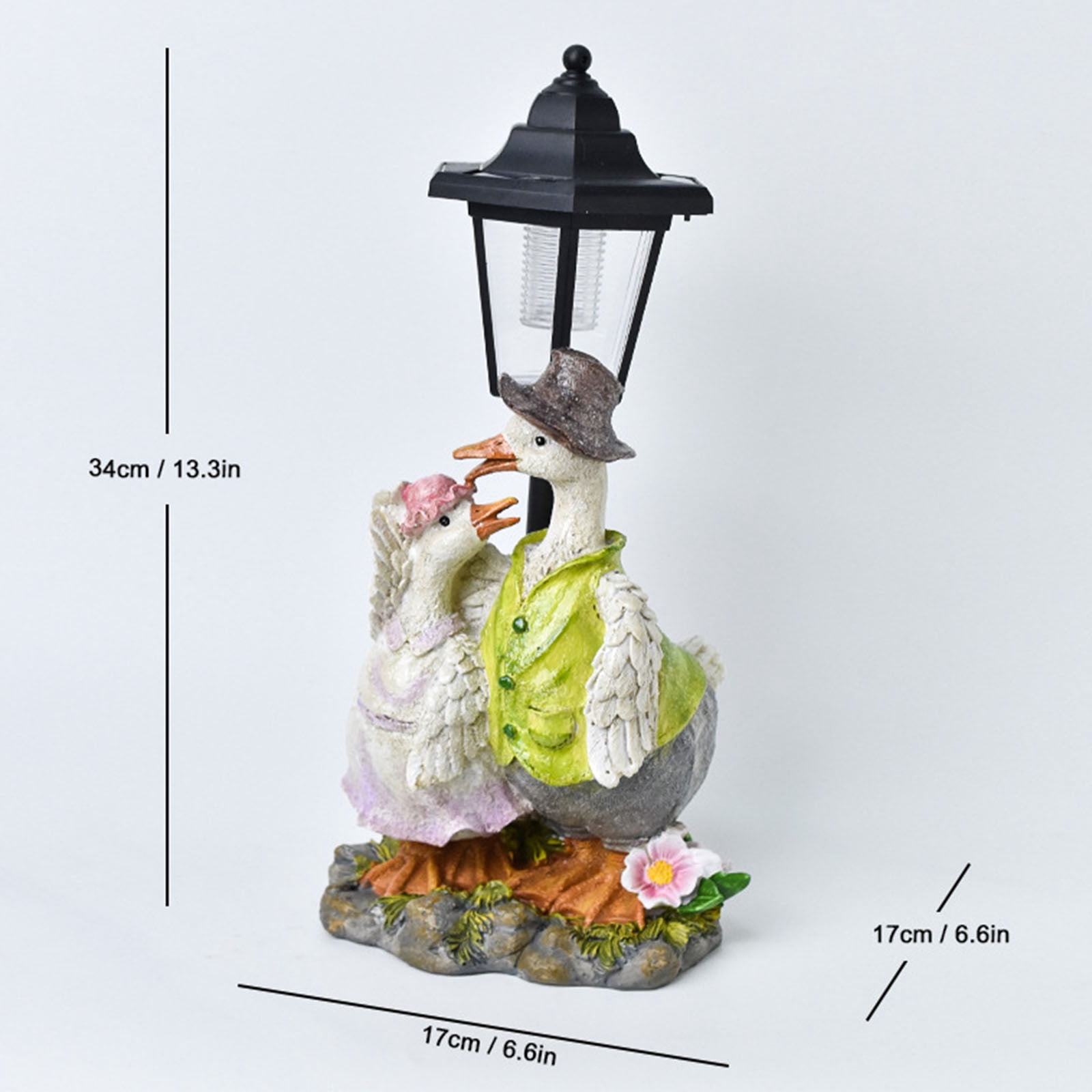 Tarmeek Solar Duck Couple Garden Statue with Flower Pot, Handcrafted Resin Outdoor Yard Art, Weatherproof Patio Lawn Ornament for Porch, Backyard, Balcony, Housewarming Gift for Women Mom