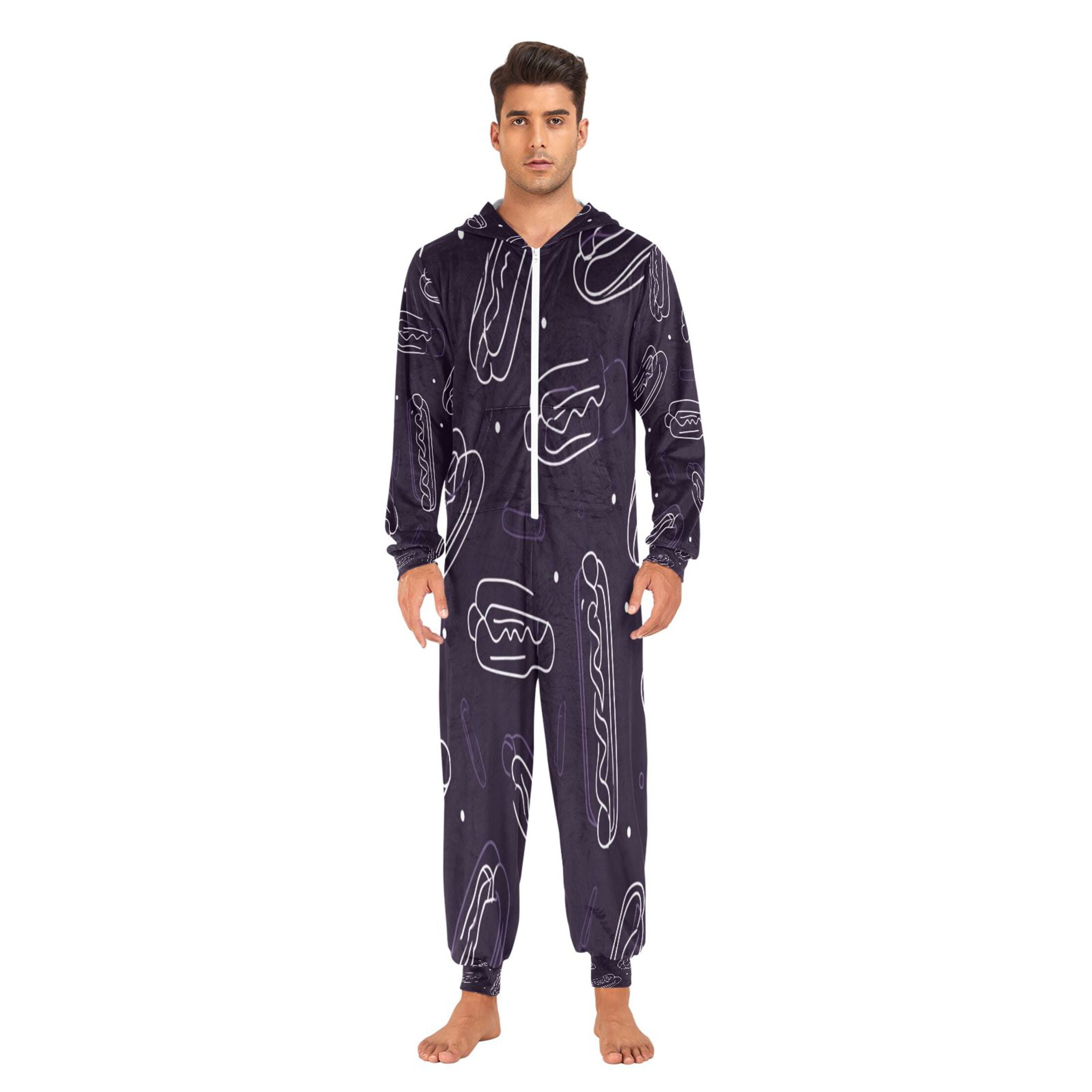 1-Pack Onesie Jumpsuits For Men&Women Winter One Piece Zipper Pajamas Playsuit Hot Dogs Vector Illustration