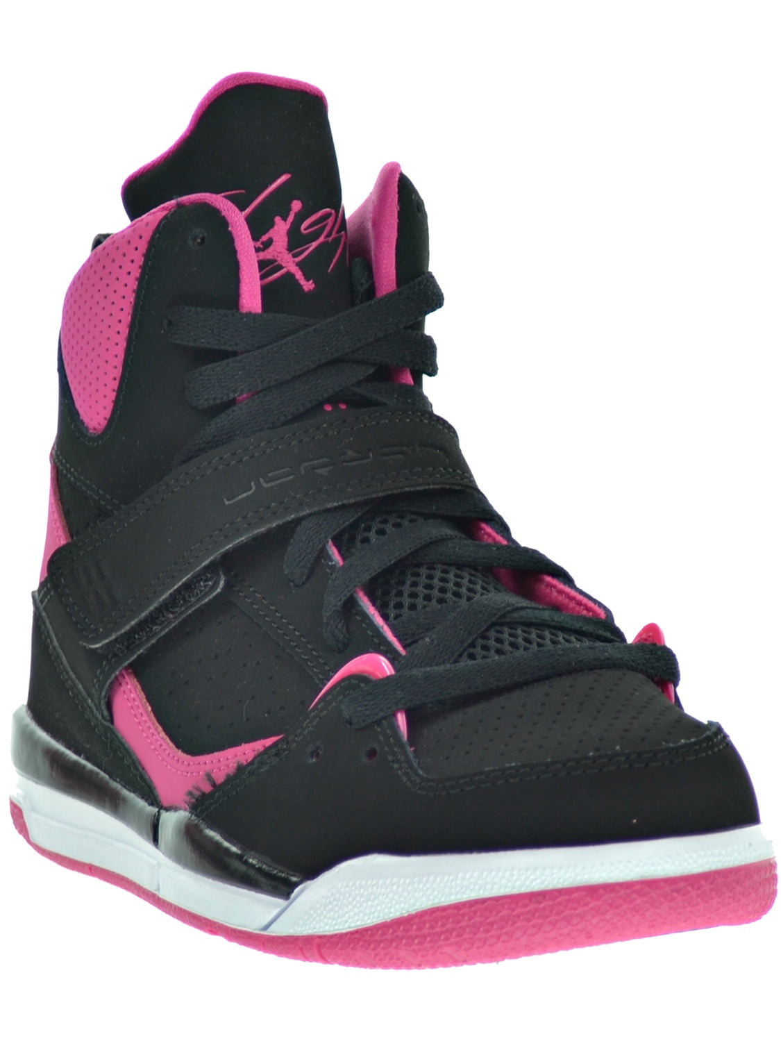 pink and black jordans flight