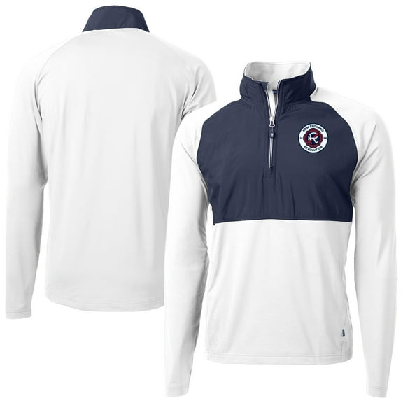 Men's-Cutter & Buck  White New England Revolution Adapt Eco Knit Hybrid Recycled Quarter-Zip Pullover Top