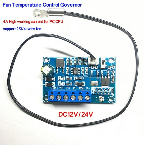Dc12V 24V Automatic Pwm Pc Cpu Fan Temperature Control Speed Controller 2-Way 4A
