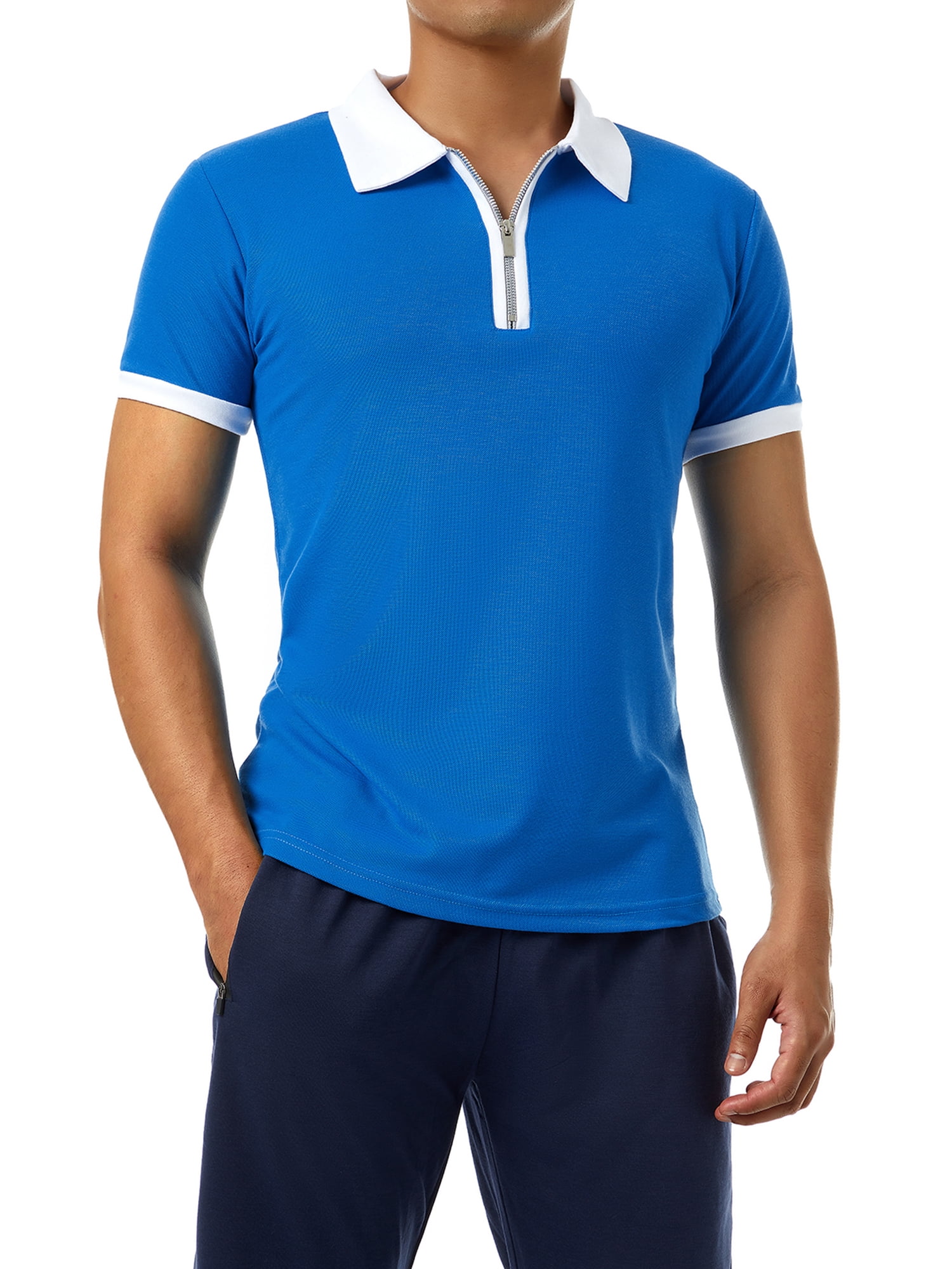 MERSARIPHY Men Quarter Zip Polo Shirts Short Sleeve Lapel Collar Slim