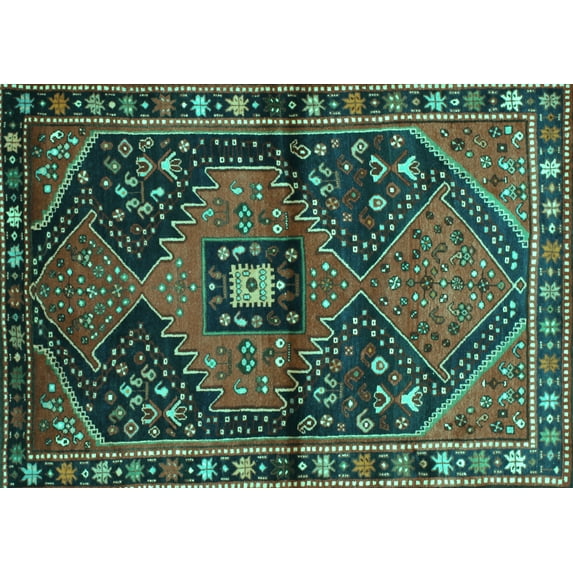 Ahgly Company Machine Washable Indoor Rectangle Persian Turquoise Blue Traditional Area Rugs, 4' x 6'