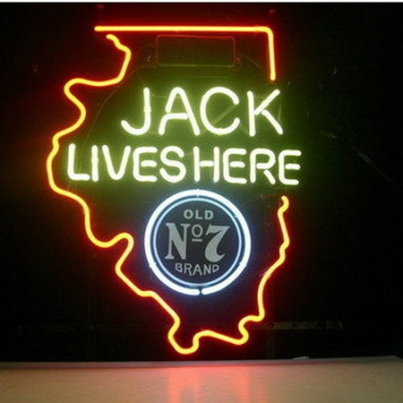 Desung Brand New Jack Daniels Lives Here Illinois Old Number 7 No. 7 #7 Whiskey Neon Sign Lamp Glass Beer Bar Pub Man Cave Sports Store Shop Wall Decor Neon Light 17