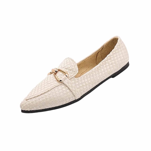 KIJBLAE Women's Plus Size Pointed Toe Closed Toe Loafers, Slip On Low Heel Soft Sole Casual Flat Shoes Beige 38