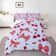 thumbnail image 3 of Homewish Cartoon Cherry Fruit Queen Comforter Set for Kids, Blue Red Bowknot Bedding Sets, Kawaii Flower Floral Reversible Bedding Comforter Set, Ultra Soft Bedroom Decor, 3pcs, 3 of 8