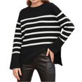 thumbnail image 2 of Women's Casual Striped Loose Round Neck Pullover Sweater for Fall Winter Striped Patterns,Black,XL, 2 of 6