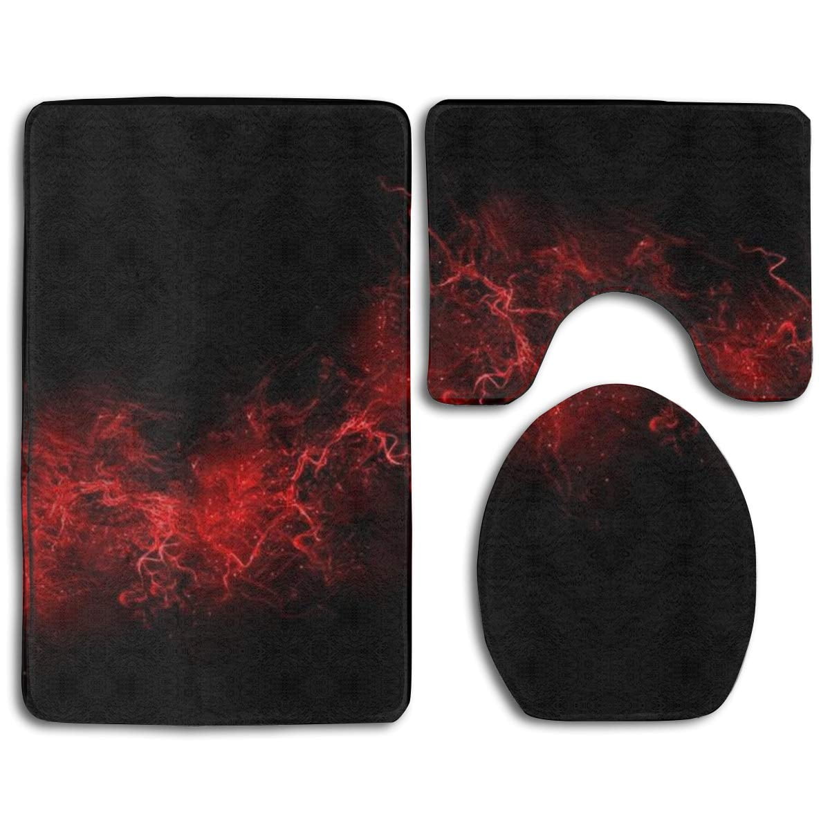 CHAPLLE Black Red Color Paint 3 Piece Bathroom Rugs Set Bath Rug Contour Mat and Toilet Lid Cover