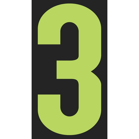 5 1/2" Windshield Numbers And Symbols - Neon Green/Black - "3" - 3ʺW x 5 1/2ʺH - Pack of 12