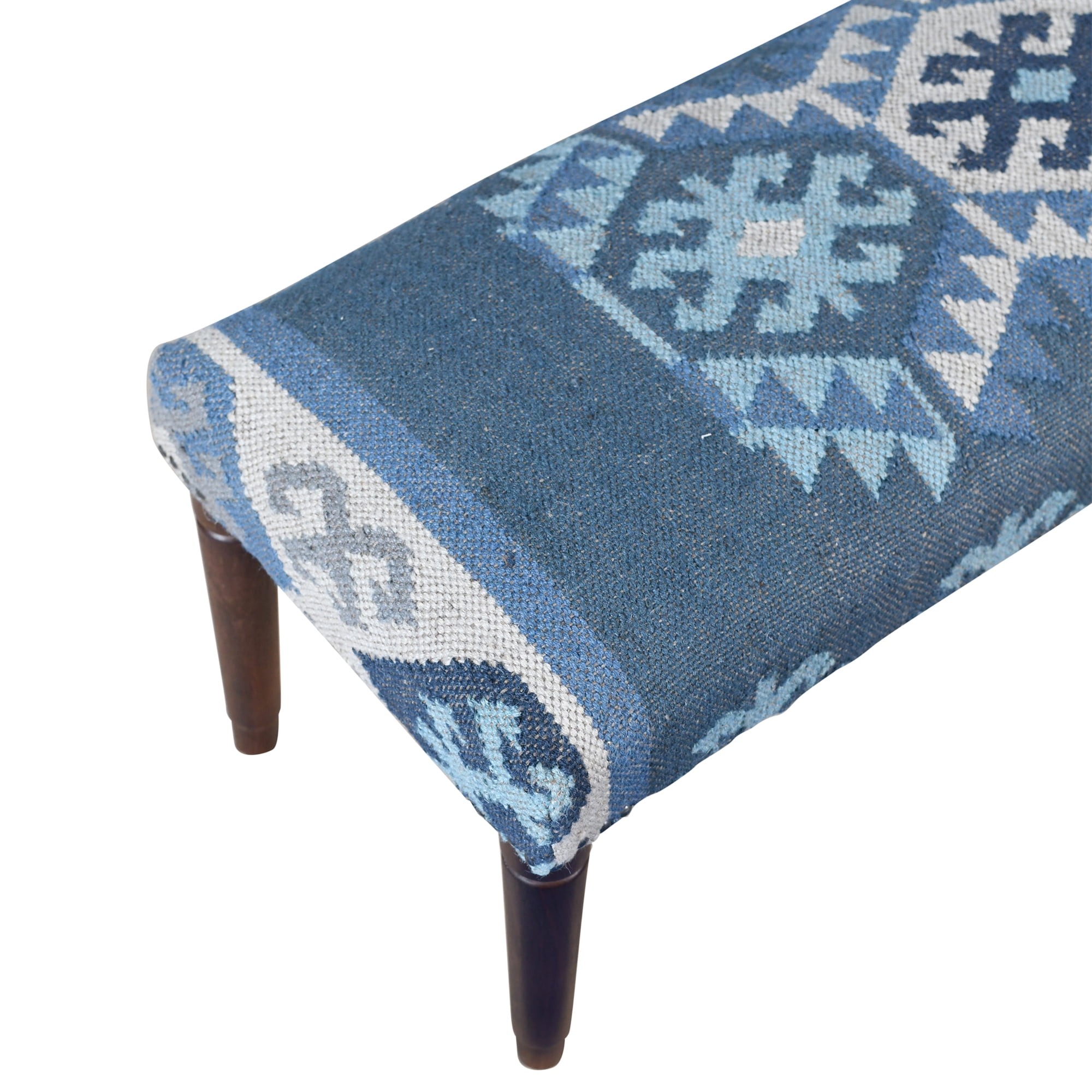 LR Home Rhonelle 47" Blue/Ivory Kilim Jute Upholstered Accent Bench