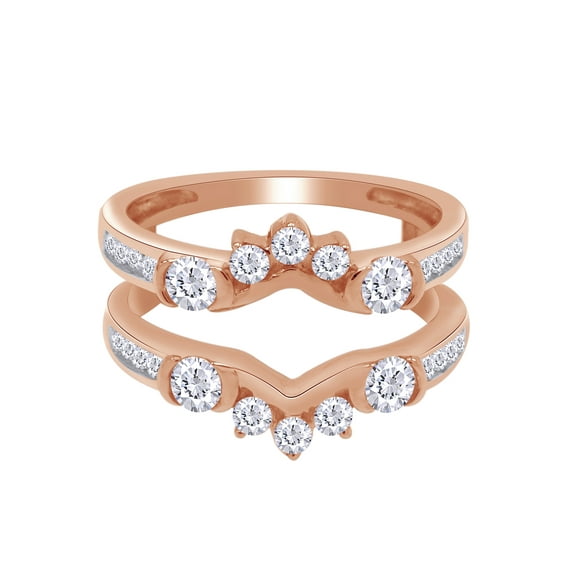 Round Cut White Cubic Zirconia Solitaire Enhancer Guard Ring in 10k Rose Gold Ring Size - 4