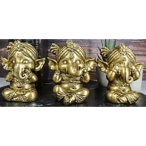 Ebros Set of 3 See Hear Speak No Evil Ganesha with Turban Figurines 4" Tall