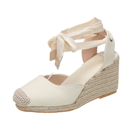 

2024 Women s Espadrille Ankle Strap Sandals Comfortable Slippers Ladies Womens Casual Shoes Breathable Flax Hemp Canvas Pumps WHITE 41