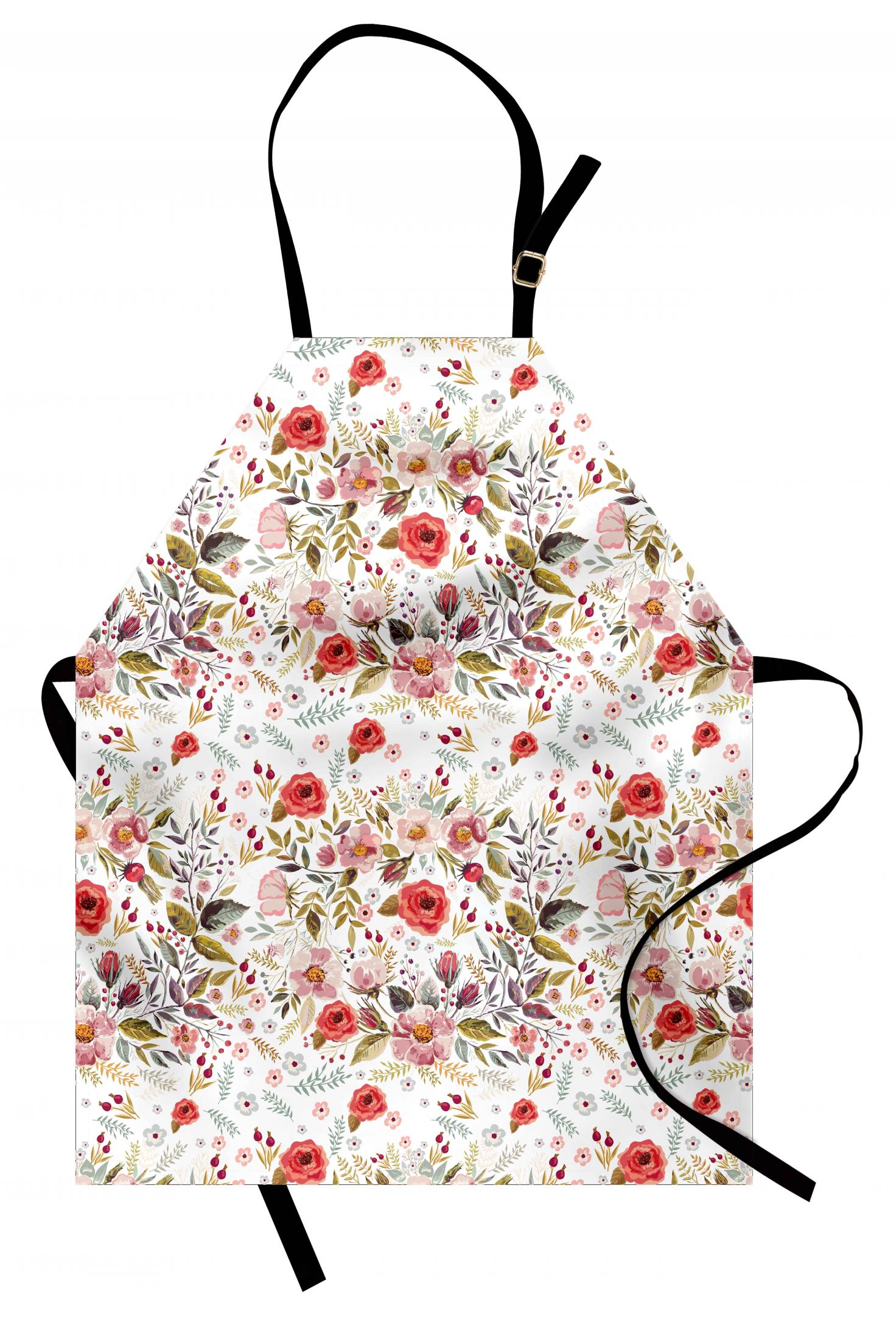 Flower Apron Hand Drawn Romantic Flowers and Leaves Spring Season