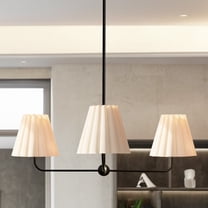 Classic Black Chandelier with White Linen Shade, 36 Inch Chandelier, Unique Elegant Ceiling Mounted Light, Ceiling Light over Kitchen Island, for Living Room, Dining Room