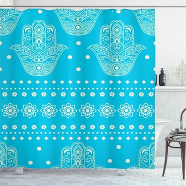 Ambesonne Hamsa Shower Curtain, Eastern Cultural Floral, 69"Wx70"L, Blue