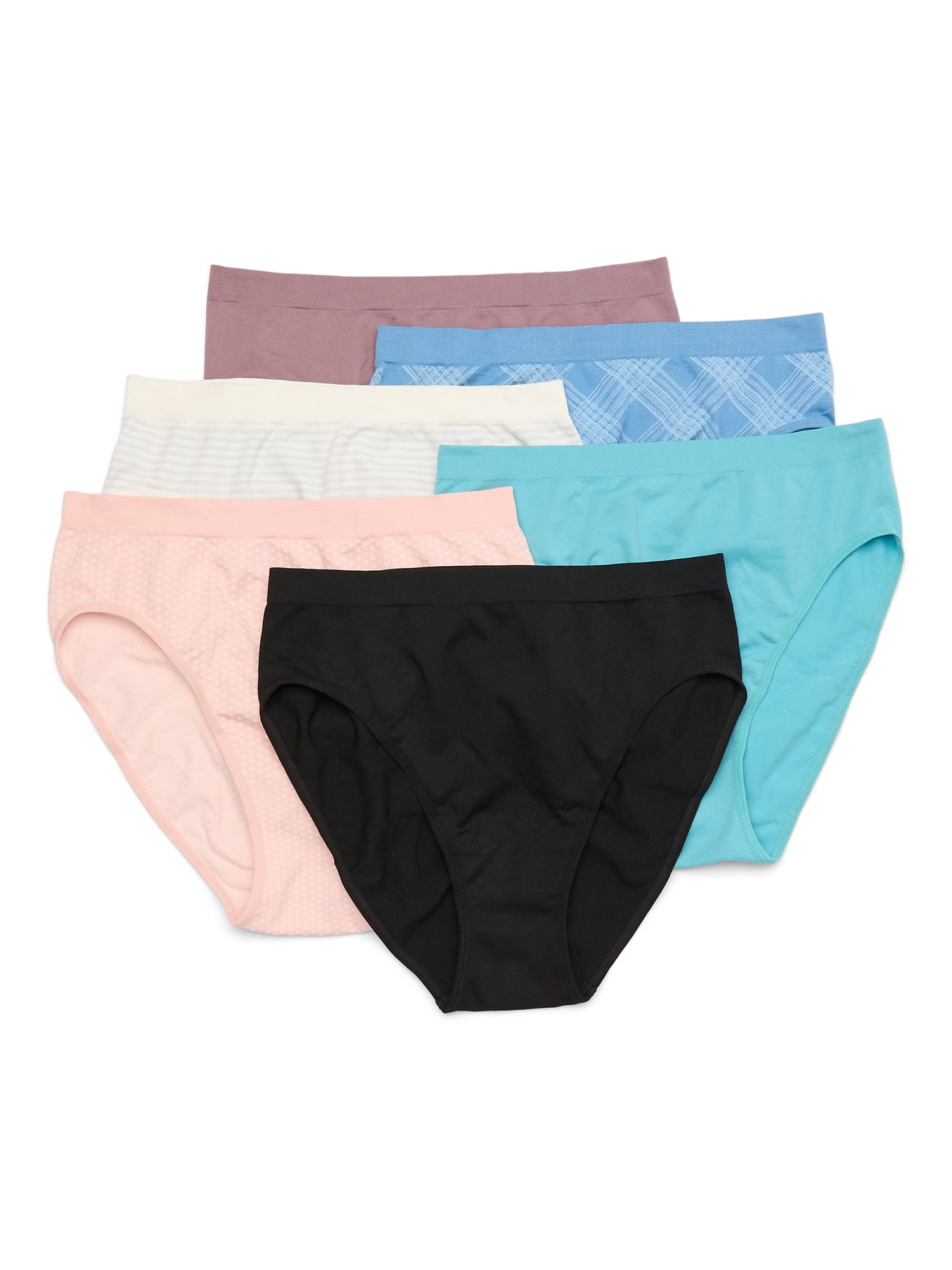 Joyspun Women's Seamless High Cut Panties, 6-Pack, Sizes XS-XXXL
