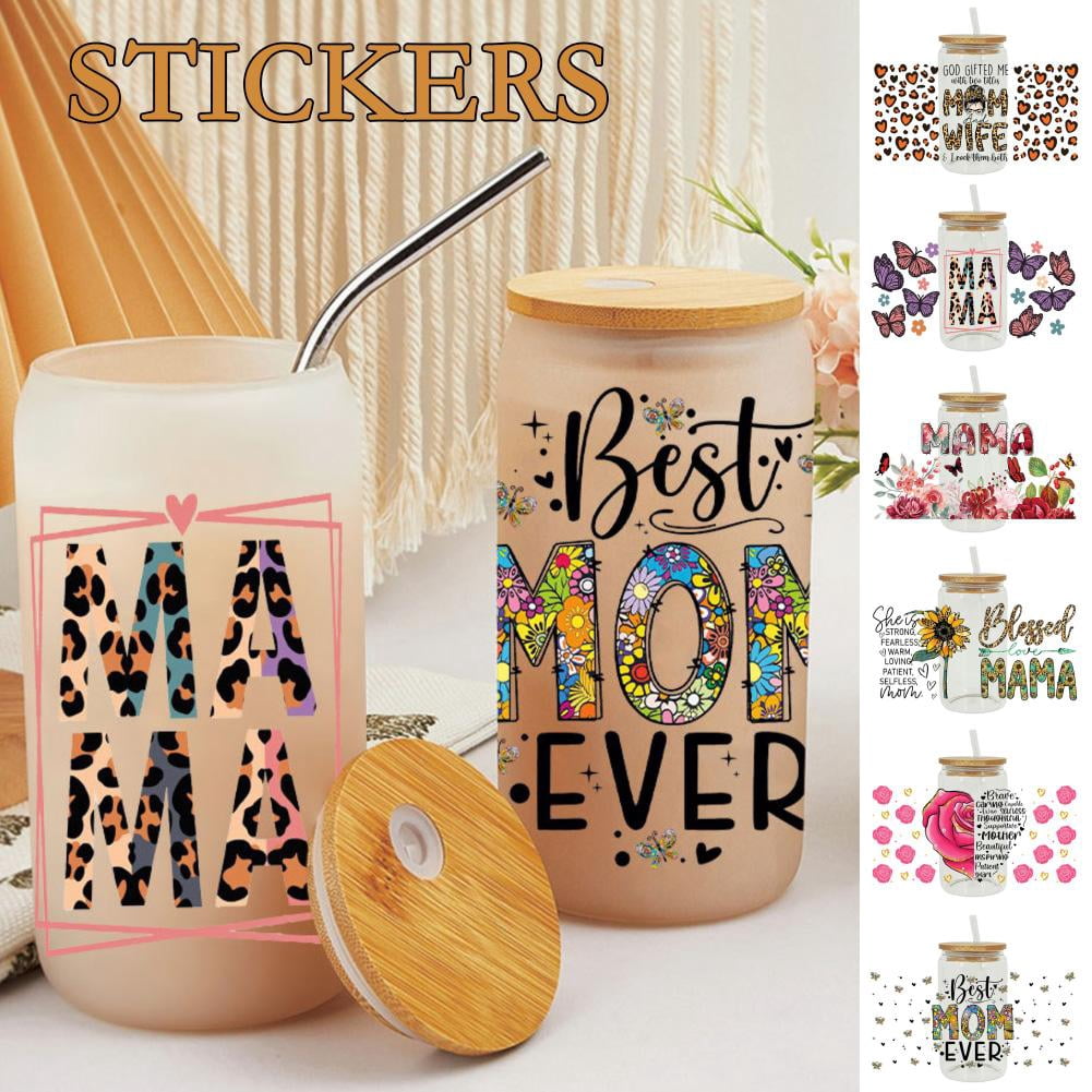 4pcs Mother’s Day UV DTF Cup Wraps – Rub On Transfer Stickers For Glass, Wood, DIY Crafts