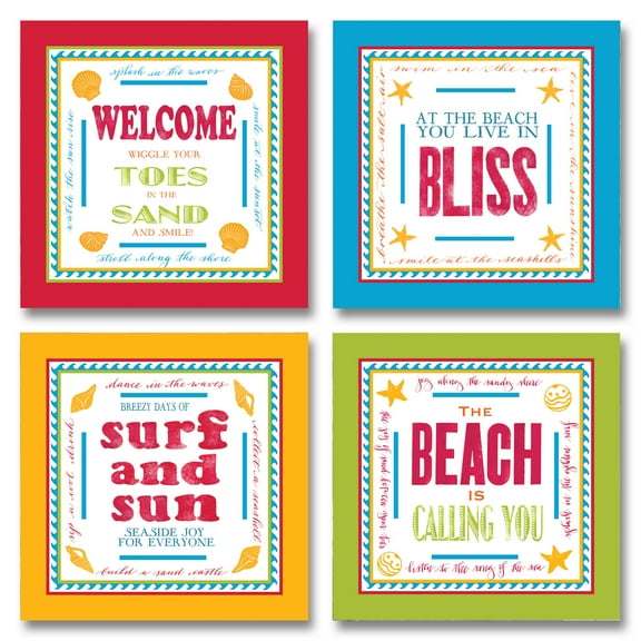 Lovely, Colorful, Inspirational Beach Signs; Coastal Decor; Four 12X12 Poster Prints