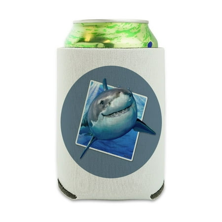 

Shark Selfie Picture Great White Can Cooler - Drink Sleeve Hugger Collapsible Insulator - Beverage Insulated Holder