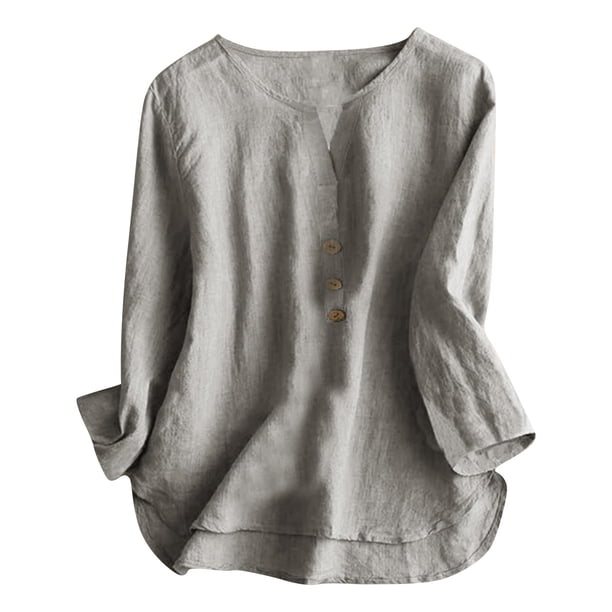 Camisa de mujer de color liso con cuello en V y botones: estilo informal y elegante, corte holgado, poliéster resistente, fácil de combinar.