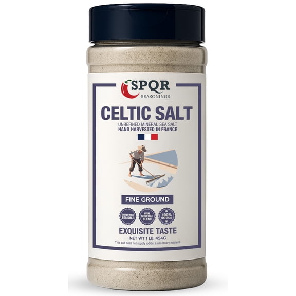 Celtic Salt Fine Ground Unrefined Mineral Sea Salt Hand Harvested in France XL 1 lb. Bottle by SPQR Seasonings