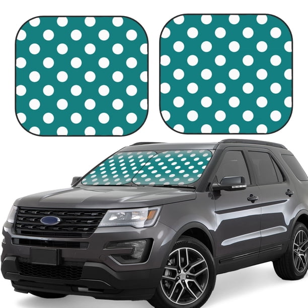 Fotbe Teal And White Polka Dot Juego de 2 Piezas de Parasoles para Parabrisas | Bloqueador Solar para Auto | Accesorios Plegables para Protección Solar Interior-Large