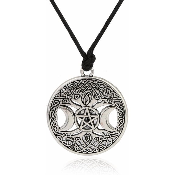 Moon Goddess Pendant Tree of Life Necklace Pentacle Pentagram Wiccan, Metal, unknow