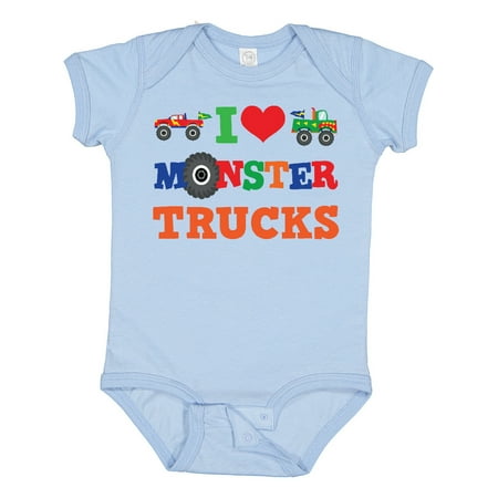 

Inktastic I Love Monster Trucks Gift Baby Boy or Baby Girl Bodysuit