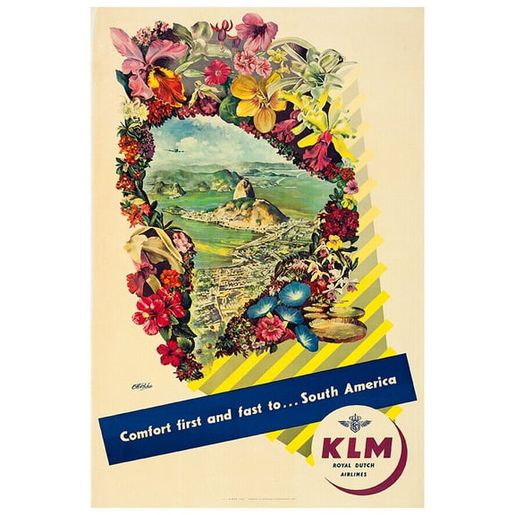 KLM - Royal Dutch Airlines - South America - 1950s - Vintage Travel Poster (8x12Inches-US/CANOnly)