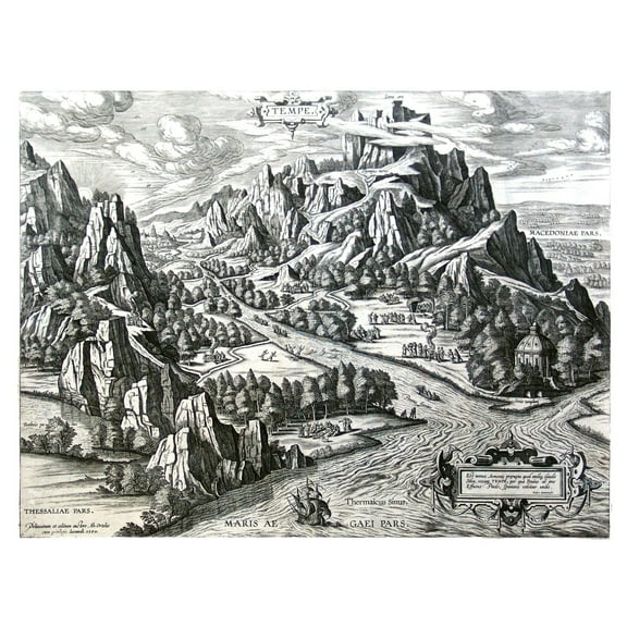 Historic Map - Vale of Tempe Greece - Ortelius 1570 - 29.87 x 23 - Vintage Wall Art