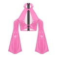 thumbnail image 3 of Yeahdor Womens Glossy Pu Crop Top Halter Off Shoulder Flared Sleeve For Clubbing Raves Pink M, 3 of 6