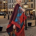 thumbnail image 5 of Women's Reversible Poncho Shawl Wrap Warm Winter Cape with Geometric Pattern Elegant and Stylish, 5 of 5