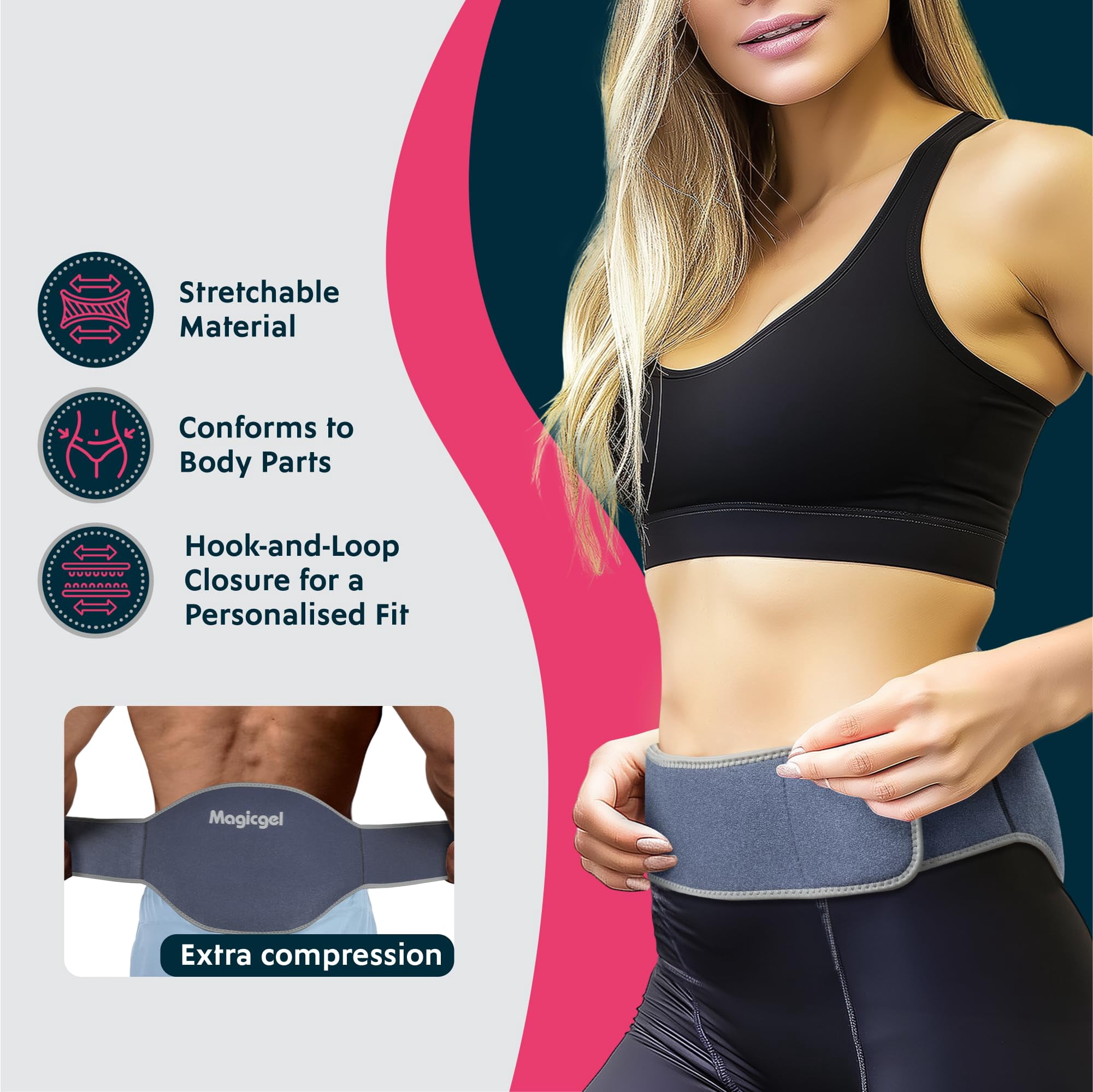 Magic Gel Ice Pack for Back Pain Relief | Reusable Hot & Cold Therapy Gel Packs with Strap, 2 Pack
