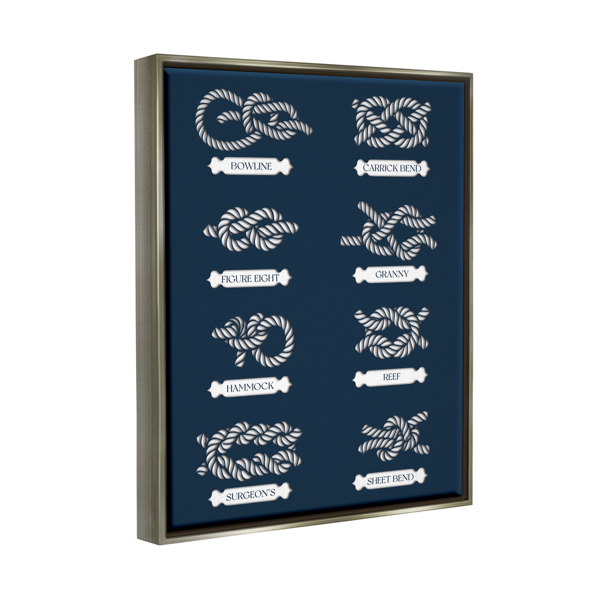 Stupell Industries Boating Knots Nautical Diagram Coastal Painting Gray Floater Framed Art Print Wall Art