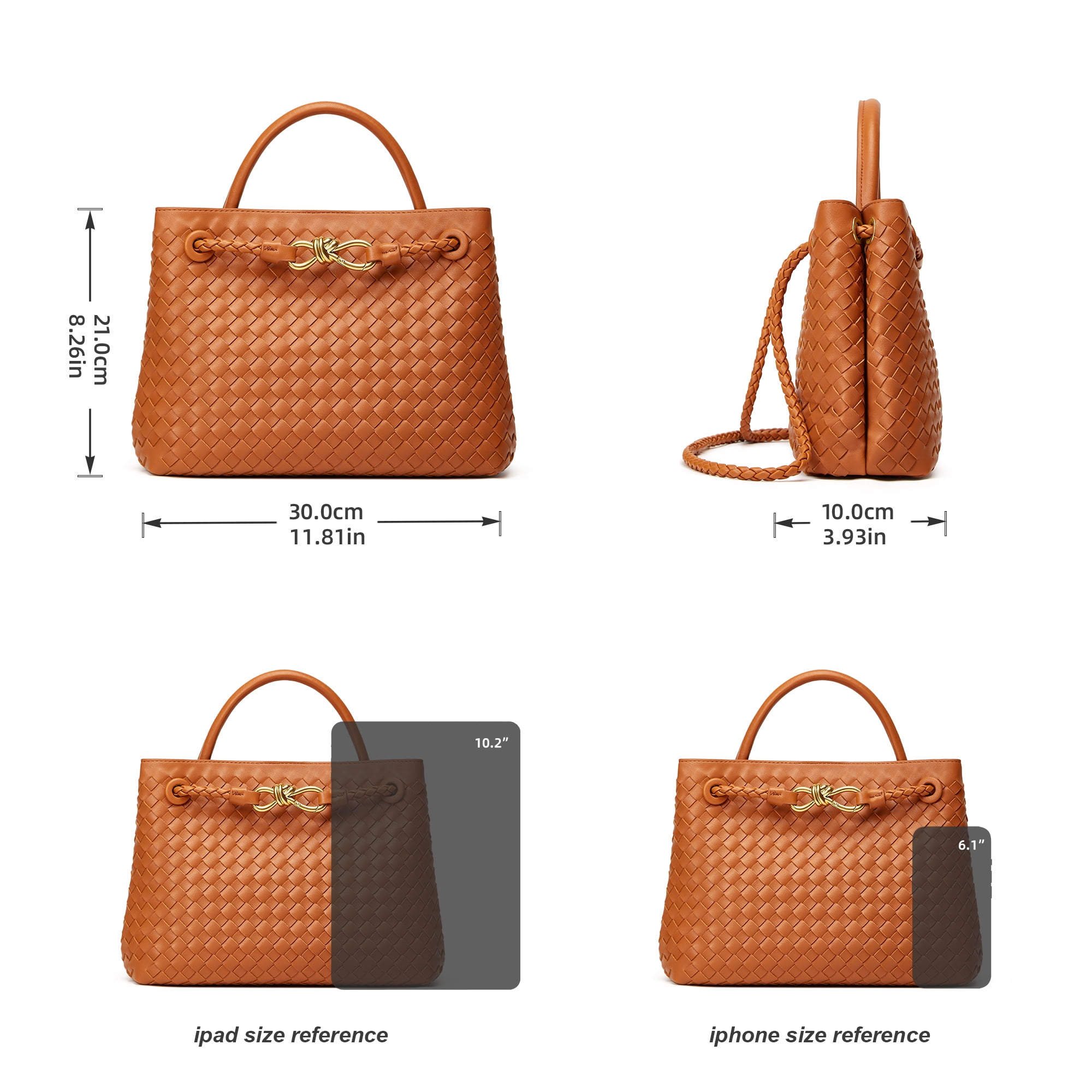 Woven Bags for Women Crossbody Handbag: Vegan Leather Small Tote Purse - Trendy Shoulder Handbags and Purses - Bowknot Satchel Purses (Brown)