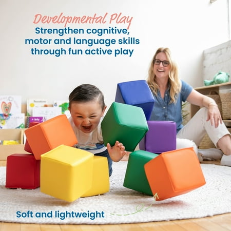 ECR4Kids SoftZone Patchwork Toddler Building Blocks, Assorted, 12-Piece