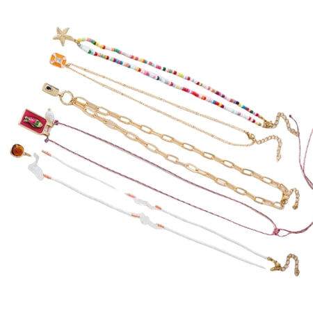 5PCS Multicolor Coastal Themed Necklace Set Artistics Beaded Chains Holiday Jewelry Decoration for Trendy Women