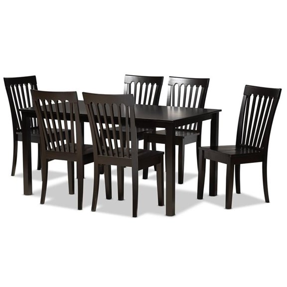 Bowery Hill Dark Brown Finished Wood 7-Piece Dining Set