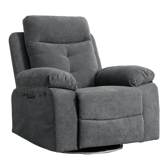 DEALTOPS Power Recliner Glider Chair With 270 Degree Swivel,LED Light Side Arm,Storage Pockets USB Type C Charging Port Button Control Retractable Footrest Adjustable Backrest-Dark Grey