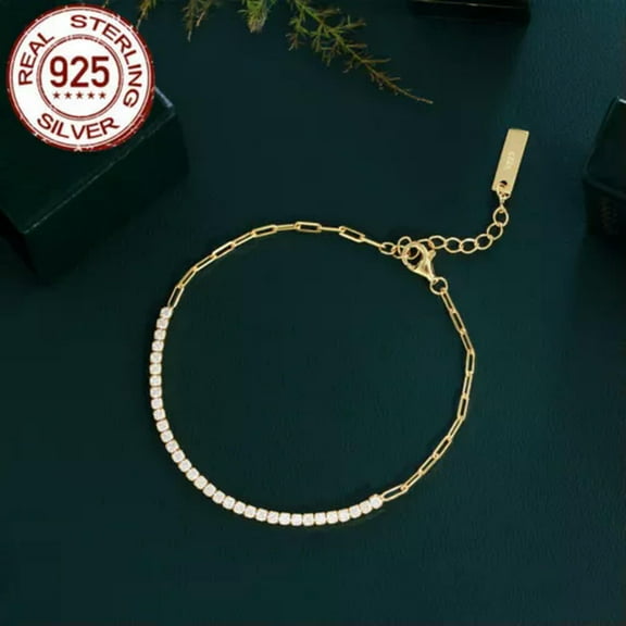 Adjustable Genuine 100% 925 Sterling Silver 2mm Cubic Zircon Chain Link Bracelet