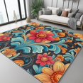 thumbnail image 3 of Area Rugs 2 X 3 ft Rug for Living Room Soft Non Slip Rug Low Pile Retro Floral Bohemian Printed Area Rugs Bedroom Farmhouse Dining Room, Home Decor Indoor Red Blue, 3 of 7