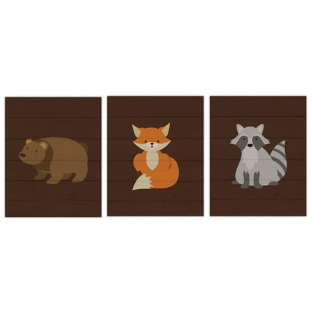 Fox V2 Print - Adorable Forest Woodlands Raccoon, Bear and Fox Set; Perfect for a Child's Room or Nursery; Three 8x10in Unframed Paper Posters (Printed On Paper, Not Wood)