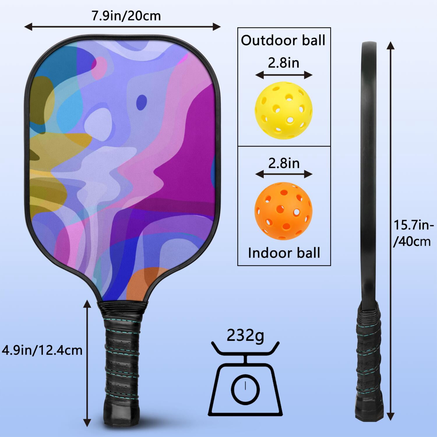Pickleball Paddles Set Of 1, Fiberglass Surface, Sweet Candy Print, 1 Paddle, 2 Balls & Bag