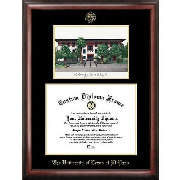University of Texas, El Paso 11" x 14" Gold Embossed Diploma Frame with Campus Images Lithograph