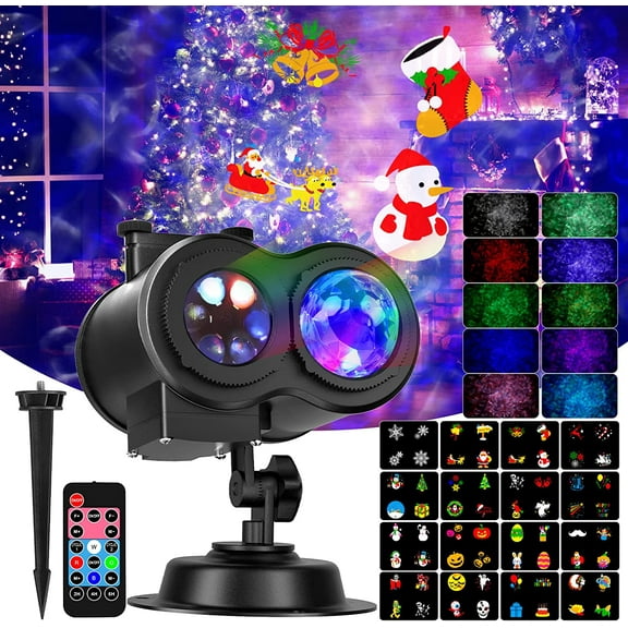 Babibeauty Christmas Projector Lights Outdoor, Thanksgivng Light Projector with RF Remote Control Timer, 3D Ocean Wave & 16 Moving Patterns, Holiday Projector Lights for All Seasons