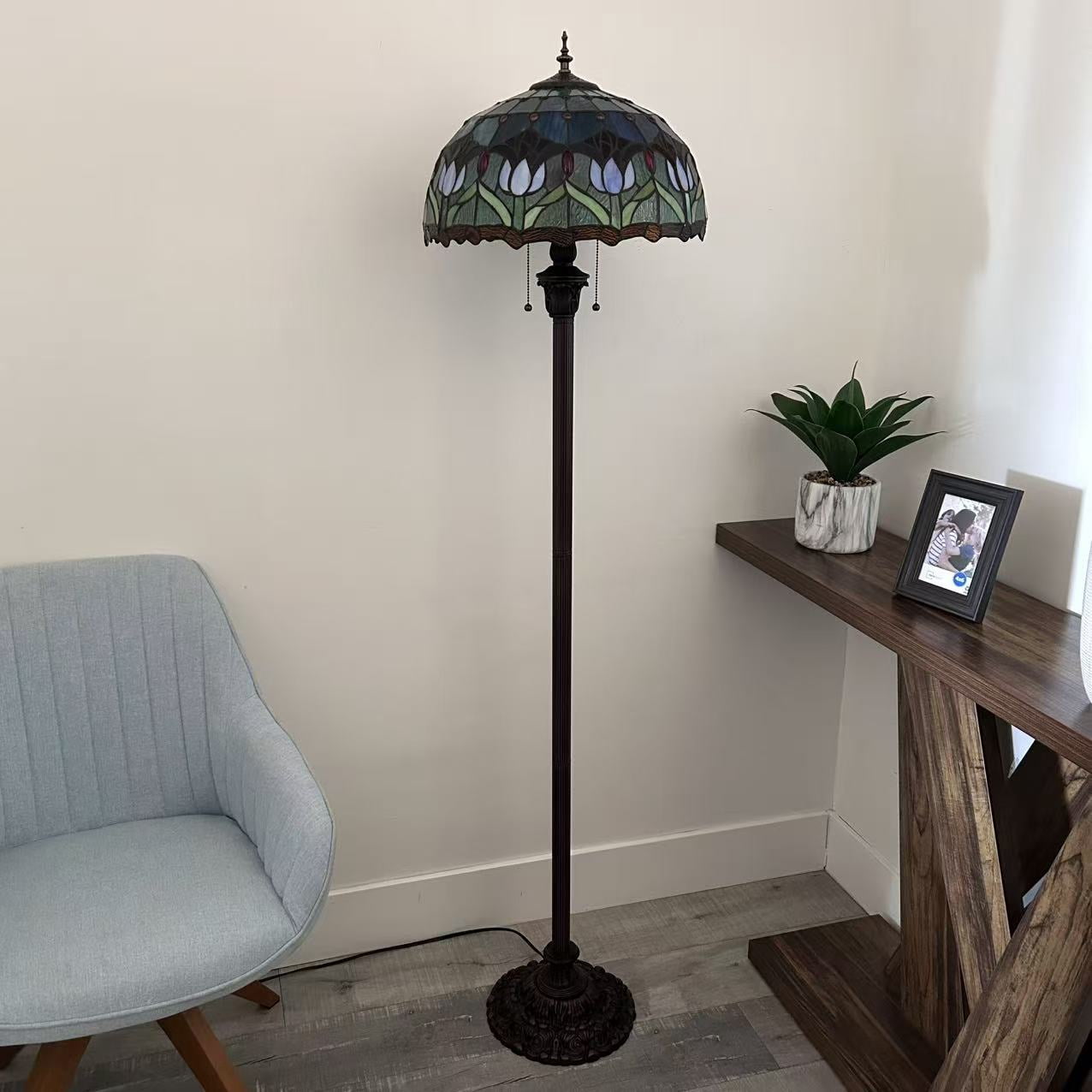 Enjoy Décor Lamps 2-Light Tiffany Bowl Glass Floor Lamp, 64"H