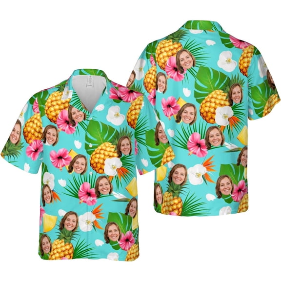 Customized Tropical Floral Hawaiian Shirt with Face for Men and Women, Wife's Husband’s Photo Aloha Beach Fruit Flower Shirts (414) (S)